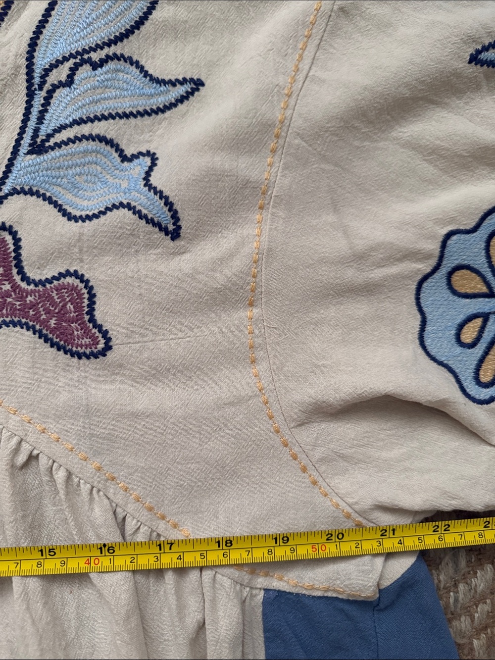 Umgee Cream Tunic Dress with Blue Floral Embroidery - Picture 13 of 14